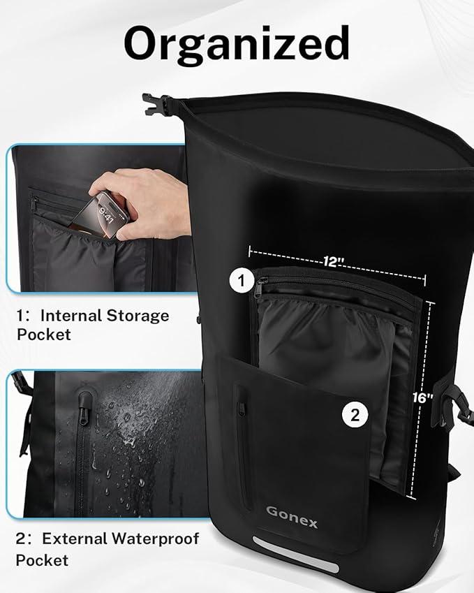 Gonex Ultralight Waterproof TPU Backpack, 35L Roll Top Dry Bag with Comfortable Padded Back Panel for Kayaking Boating Camping Fishing Travel,Black