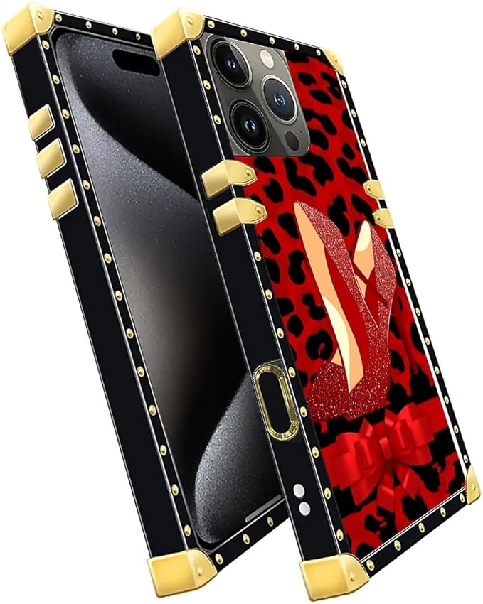 Compatible with iPhone 16 Pro Case, Elegant High Heels Luxury Golden Decoration for Girl Women Soft TPU Shockproof Protective Hard PC Back for iPhone 16 Pro