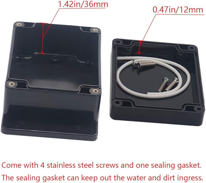 Project Box ABS Black Electrical Boxes IP65 Outdoor Waterproof Box Electronic Junction Box Fixed Ear Power Enclosure with Cable Glands for DIY Project 4.53 x 3.54 x 2.17 inch (115x90x55mm)