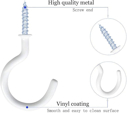 12 Pack Vinyl Coated Ceiling Hooks,Screw-in Mug Hooks,Multi-Function Wall Hooks Kitchen Hooks Cup Hooks for Indoors Outdoors (White, 1-1/4 Inch)