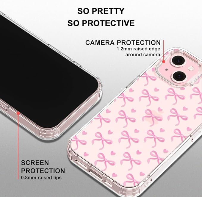 MOSNOVO Case for iPhone 15, [Buffertech 6.6ft Military-Grade Drop Protection] [Anti Peel Off Tech] Clear TPU Bumper Phone Case Cover Design - Bowtiful Love