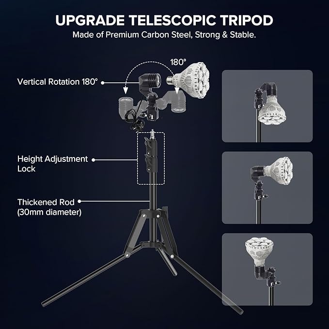 SANSI 400W Equivalent LED Work Light with Stand, 6000LM 5000K Portable Work Light With Telescoping Tripod Stand Adjustable 30-55 Inches, Camping Light with Premium Carbon Steel Strong and Stable