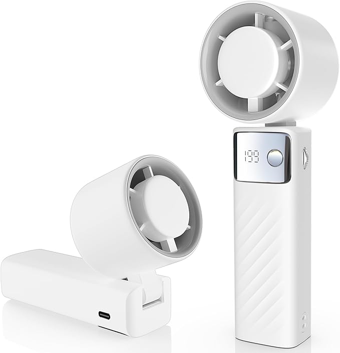 YOSHENMO Portable Handheld Turbo Fan - Foldable Mini Fan with Air Turbo Tech, 1-199 Speed Adjustment, 20H Runtime, LED Display, Battery-Powered for Indoor/Outdoor Use Light White