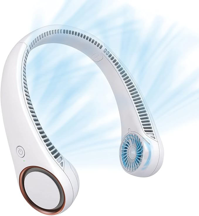 CIVPOWER Neck Fan: Portable Personal Neck Cooling Rechargeable Bladeless Fan - Hands Free 3 Speed 4000 mAh Battery USB Operated Wearable Headphone Design - Gift for Men Women Outdoor (White)