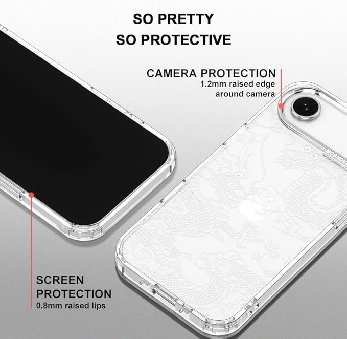 MOSNOVO for iPhone Air Case | Military Grade 6.6ft Drop Tested | Camera Control | Clear with White Dragon Design