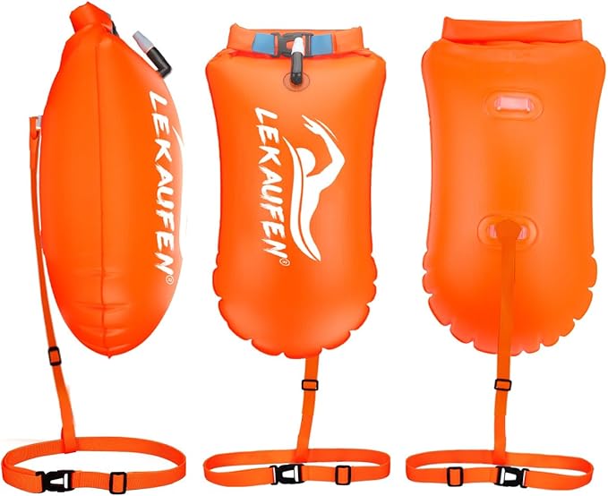 Swim Buoy for Open Water 2 Pack, 20L Swim Safety Float Waterproof Dry Bag for Swimmers Triathletes Kayakers Snorkelers, Swimming Pull Buoy for Safer Swim Training (Yellow & Orange)