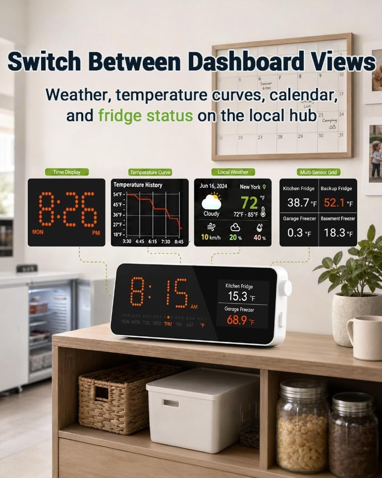 MOCREO WiFi Refrigerator Thermometer, Remote Email & App Alert, 2 Years Data Export, 1 Smart Temperature Sensor Frezzer Alarm with Digital Monitor Hub for Home, Kitchen, Fridge - Image 5
