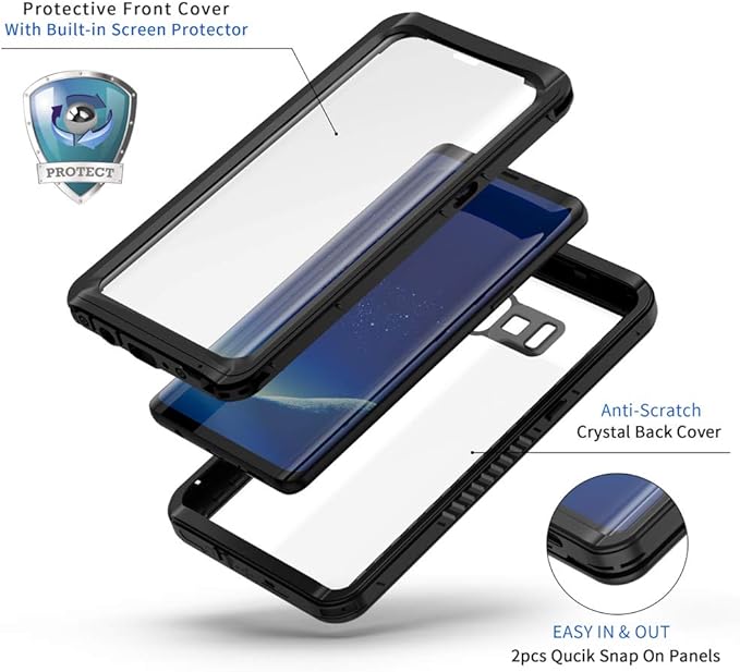 Lanhiem for Samsung Galaxy S8+ Plus Case, IP68 Waterproof Dustproof Case with Built-in Screen Protector, Rugged Full Body Shockproof Protective Phone Cover for Galaxy S8 Plus (Black)