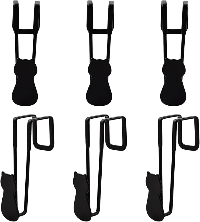 Over Cabinet Door Hooks, 6Pcs Iron Over Door Single Hooks Decorative Cat Over The Cupboard Drawer Hooks Multi-Purpose Hooks for Kitchen Bathroom Bedroom (Black)