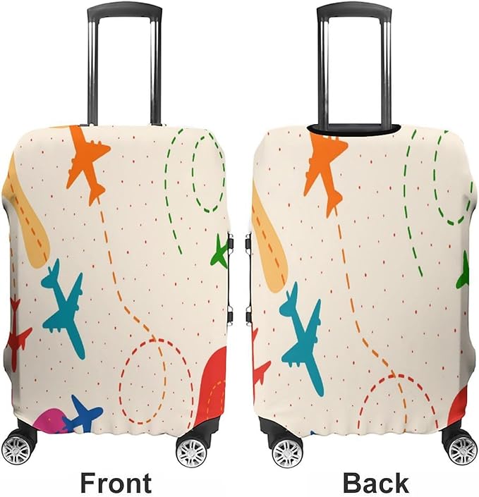 Colorful Airplane Stretch Luggage Cover, Washable Suitcase Protector Fits 22-24in Cases, Secure Fit for Carry On Checked Bags, Travel Essentials