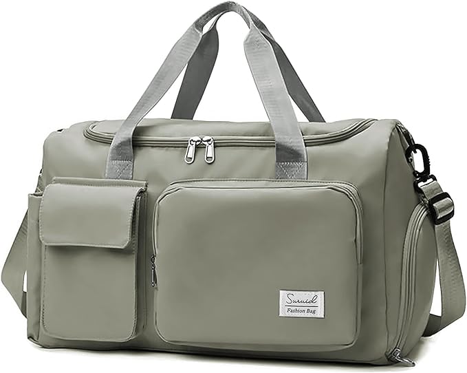 Suruid Sports Gym Duffel Bag with Shoes Compartment and Dry Wet Separated Pocket for Men and Women - Overnight Weekender Training Handbag Yoga Bag - Dark Gray
