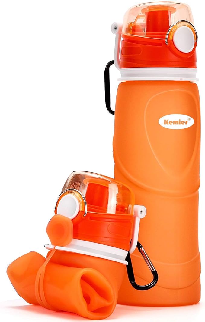 Kemier Collapsible Silicone Water Bottles-750ML,Medical Grade,BPA Free Travel Water Bottle Can Roll Up,26oz,Leak Proof Foldable Sports & Outdoor Water Bottles