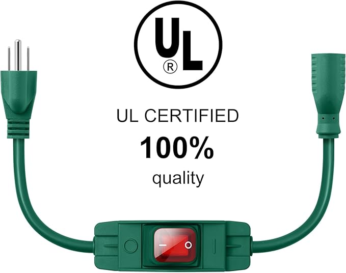 Outdoor Waterproof On/Off Switch Extension Cord, Heavy Duty 125v/250v Black SJTW Cord (35 Ft, Green)