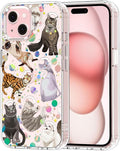 MOSNOVO Case for iPhone 15, [Buffertech 6.6ft Military-Grade Drop Protection] [Anti Peel Off Tech] Clear TPU Bumper Phone Case Cover Design - Space Cat