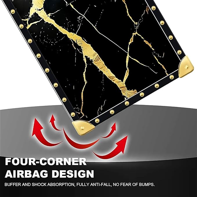 Compatible with iPhone 16 Plus Case, Black Gold Marble Nature Luxury Golden Decoration for Girl Women Soft TPU Shockproof Protective Hard PC Back