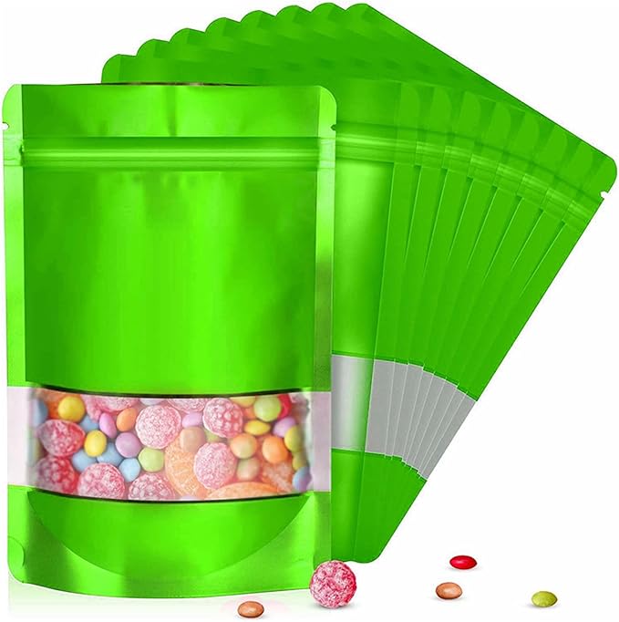 4.7"x7.8" 120pcs Mylar Bags for Food Storage,Smell Proof Bag with Matte Window Resealable Food Storage Bags for Small Business, Stand-up Foil Pouch Packaging Freeze Dried Candy Bag(Green)