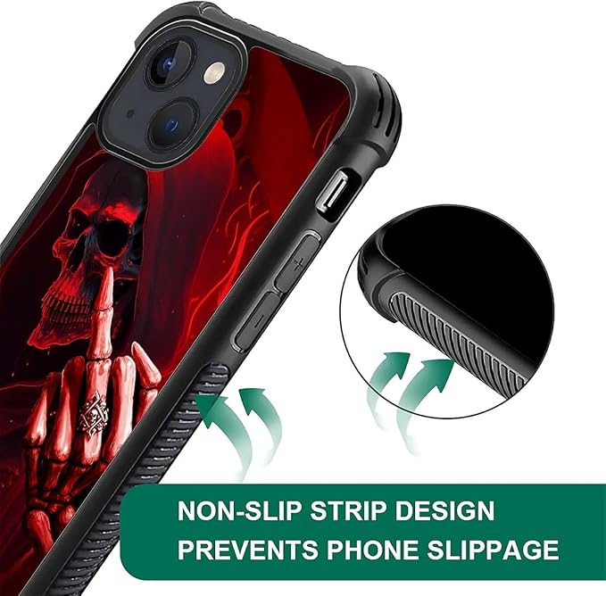 for iPhone 15 Case, Gestures Funny Skull Pattern Graphic Design Girl Boy Soft Silicone Hard Acrylic Shock Protection for iPhone 15