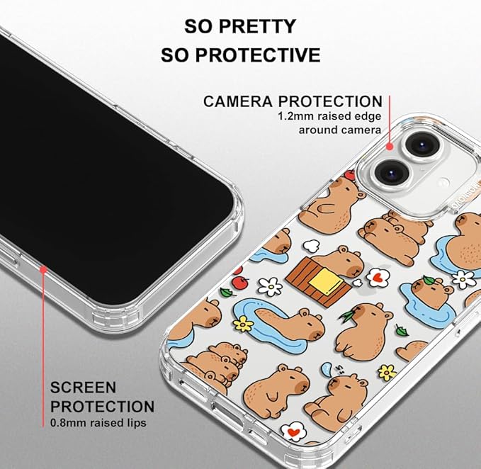 MOSNOVO for iPhone 16 Case, Shockproof Military-Grade Protection 6.6ft Drop Tested, Clear Phone Case for iPhone 16, Capybara Land Design