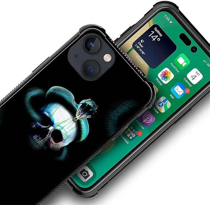 for iPhone 14 Plus Case, Skeleton Winding Snake Pattern Graphic Design Girl Boy Soft Silicone Hard Acrylic Shock Protection for iPhone 14 Plus