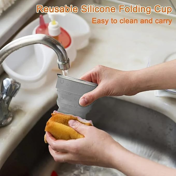Silicone Collapsible Cup,Collapsible Cups for Camping,Folding Cup with Lids,Collapsible Coffee Cup,Reusable Drinking Mugs Cup(Grey)