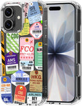 MOSNOVO for iPhone 17 Case | Military Grade 6.6ft Drop Tested | Camera Control | Clear with Air Ticket Labels Design