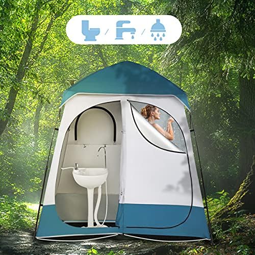Combo Outdoor Dressing Tent with Portable Camping Sink Hand Wash Station Basin for RV,Outdoor,Indoor, HDPE - Image 2