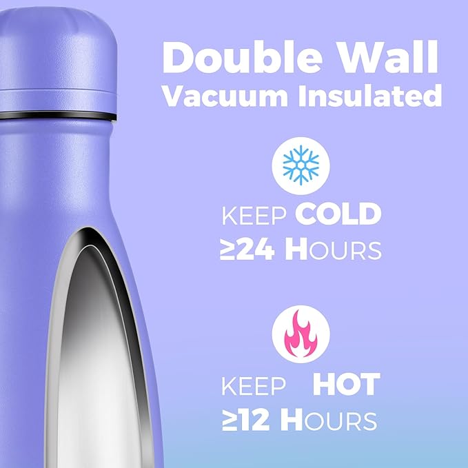 Volhoply 17oz Insulated Water Bottles MultiPack, BPA Free Water Bottle for Kids, Gym, Travel, Sports, Available in Packs of 1, 4, or 8（Purple Blue,4 Pack）