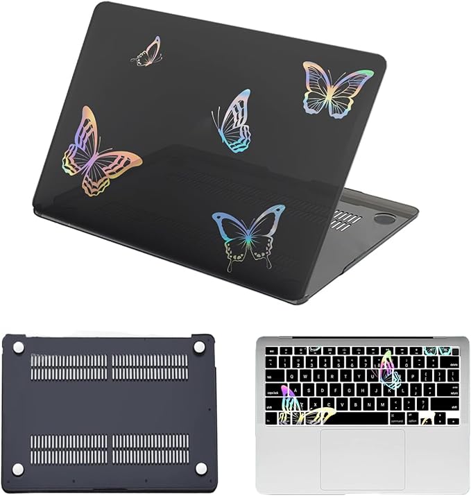 Case for New MacBook Pro 15 inch 2019 2018 2017 2016 Release (Model A1990 A1707),Anti-Fingerprint Hardshell Protective Case Cover & Keyboard Cover for Pro 15.3",Glitter Butterfly