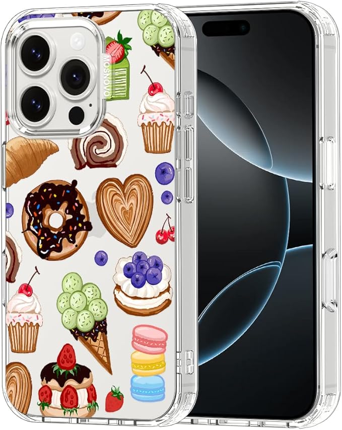 MOSNOVO for iPhone 16 Pro Case, Shockproof Military-Grade Protection 6.6ft Drop Tested, Clear Phone Case for iPhone 16 Pro, Sweet Treats Design