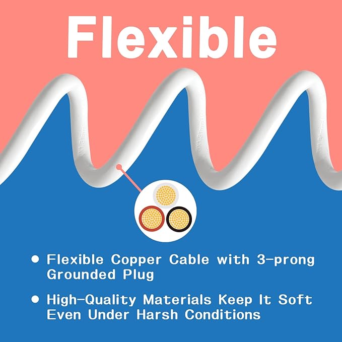 Indoor Outdoor Extension Cord 6 FT, 16/3 SJTW Weatherproof Grey Electrical Cords, 13 AMP Heavy Duty 3 Prong Power Cable Great for Garden, Landscaping & Holiday Decorations, 2 Pack