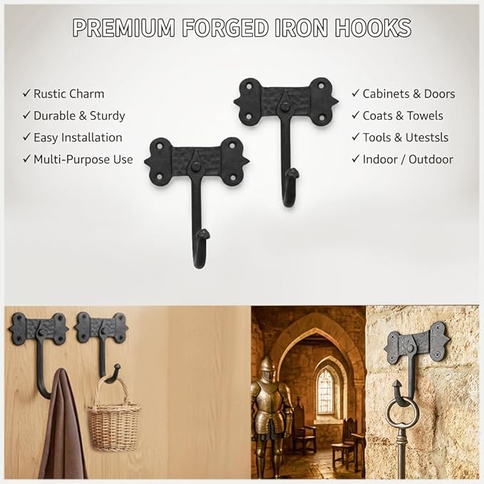 Mystic Colonial Hand-Forged Iron Wall Hooks – Set of 2 (4×5 in)