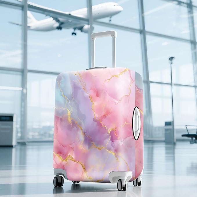ANNA QUEEN Pink Marble Travel Luggage Cover -Stretchable Airplane Suitcase Protector Sleeve,Universal Washable Fit for 20-37 Inch Checked Baggage,Water Resistant Durable Luggage Protector
