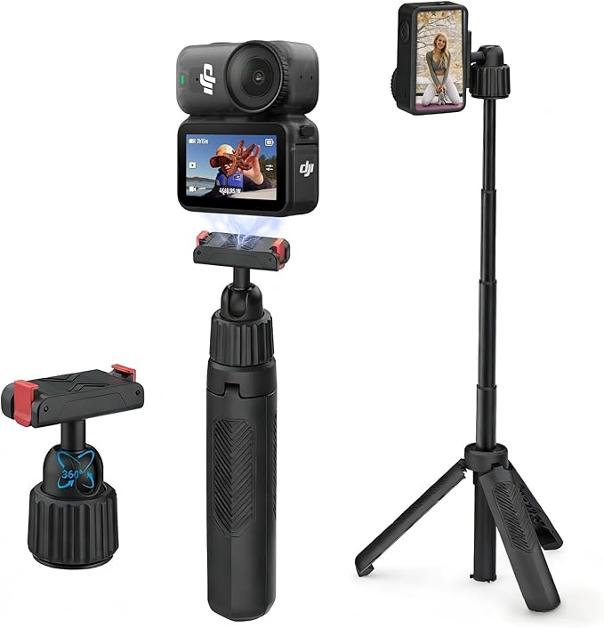 40cm/15.75'' Selfie Stick Tripod for DJI Osmo Action 6 & Nano Accessories, 360° Adjustable Extended Pole Tripod Stand w Magnetic Mount, Ultra-Lightweight Handle Grip Monopod for Vlogging