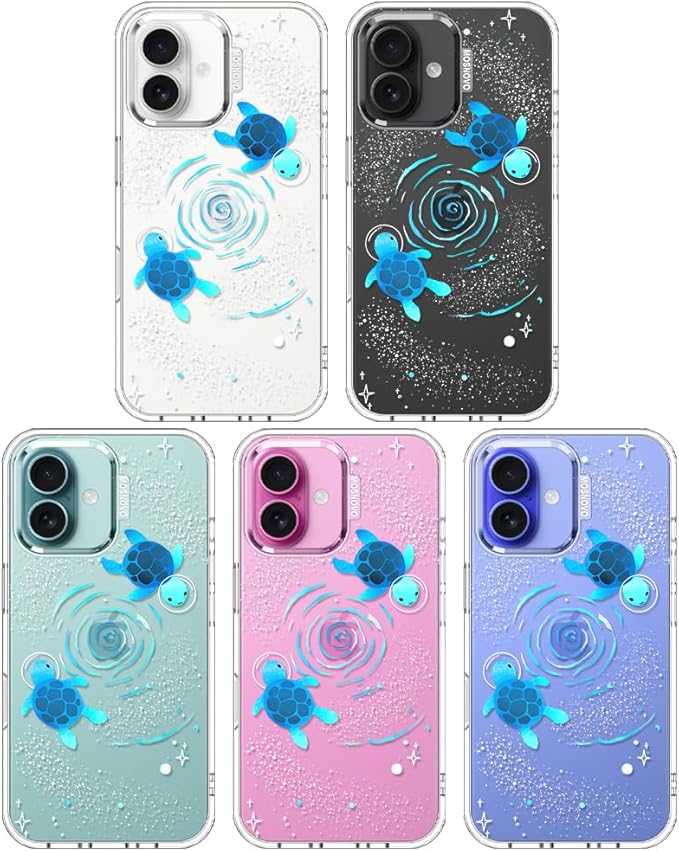 MOSNOVO Case for iPhone 16, [Buffertech 6.6ft Military-Grade Drop Protection] [Anti Peel Off Tech] Clear TPU Bumper Phone Case Cover Design - Space Turtle