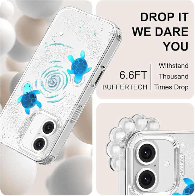 MOSNOVO Case for iPhone 16 Plus, [Buffertech 6.6ft Military-Grade Drop Protection] [Anti Peel Off Tech] Clear TPU Bumper Phone Case Cover Design - Space Turtle