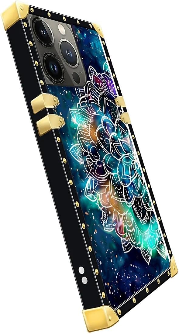 Compatible with iPhone 15 Pro Max Case, Starry Sky Colourful Mandala Luxury Golden Decoration for Girl Women Soft TPU Shockproof Protective Hard PC Back for iPhone 15 Pro Max