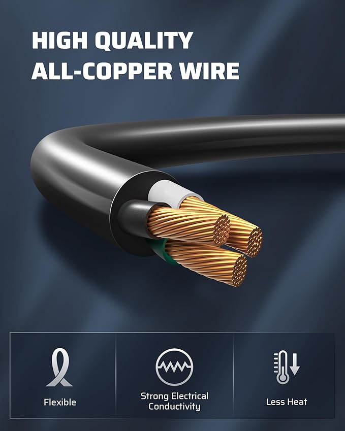 DEWENWILS Extension Cord 20 FT, 3 Prong Waterproof Extension Cable for Indoor Outdoor Appliances, 16/3 SJTW, Black, ETL Listed, 1 Pack
