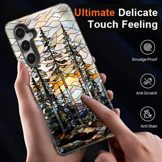 Compatible for Samsung Galaxy A16 5G Case, Dual Layer Heavy Duty 2 in 1 Shockproof Protective Phone Case,Stained Glass Forest and Sunset
