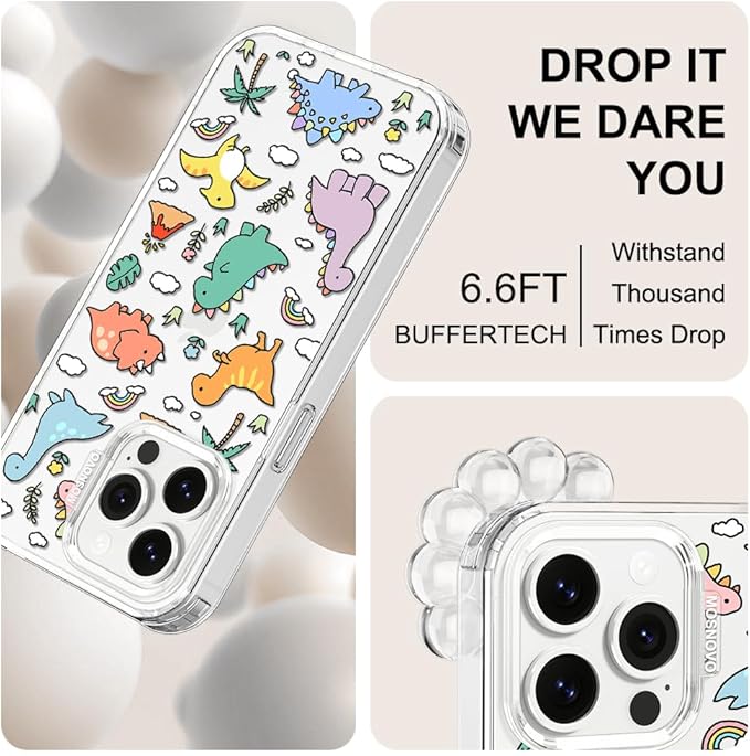 MOSNOVO for iPhone 13 Pro Case | Military Grade 6.6ft Drop Tested | Clear with Dinosaur Land Design