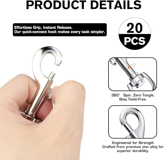 Lucky Goddness 20pcs Swivel Snap Hooks for Dog Leash Collar Linking, Metal Heavy Duty Eye Lobster Claw Clasp Multipurpose- Perfect for Pet Buckle Key Chain Purse Bag Making Handmade Crafts DIY Project