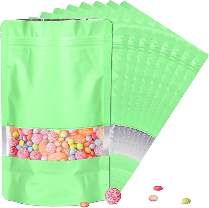 4.7"x7.8" 120pcs Mylar Bags for Food Storage,Smell Proof Bag with Matte Window Resealable Food Storage Bags for Small Business, Stand-up Foil Pouch Packaging Freeze Dried Candy Bag(Light Green)