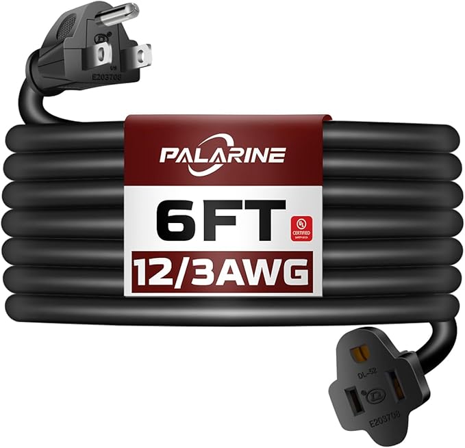 6ft Black Outdoor Extension Cord Waterproof, UL Listed, 12/3 SJTW Heavy Duty Prong, 12 Gauge 15A Power Cord Ideal for Indoor Outdoor Lights, Appliances, and Lawn