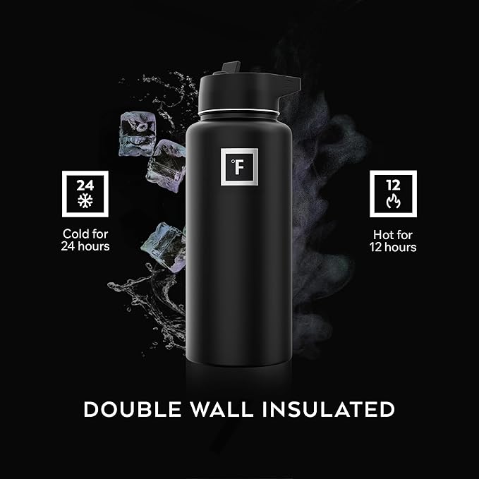 IRON °FLASK Camping & Hiking Hydration Flask with Straw, Wide Mouth Insulated Stainless Steel Sports Water Bottle - 32 oz Graphite