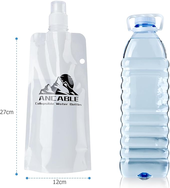 Ancable 17oz Collapsible Water Bottles, 3-Pack Reusable Travel Foldable Water Bottles for Hiking Camping Running Bike, BPA-Free Water Bottle, White