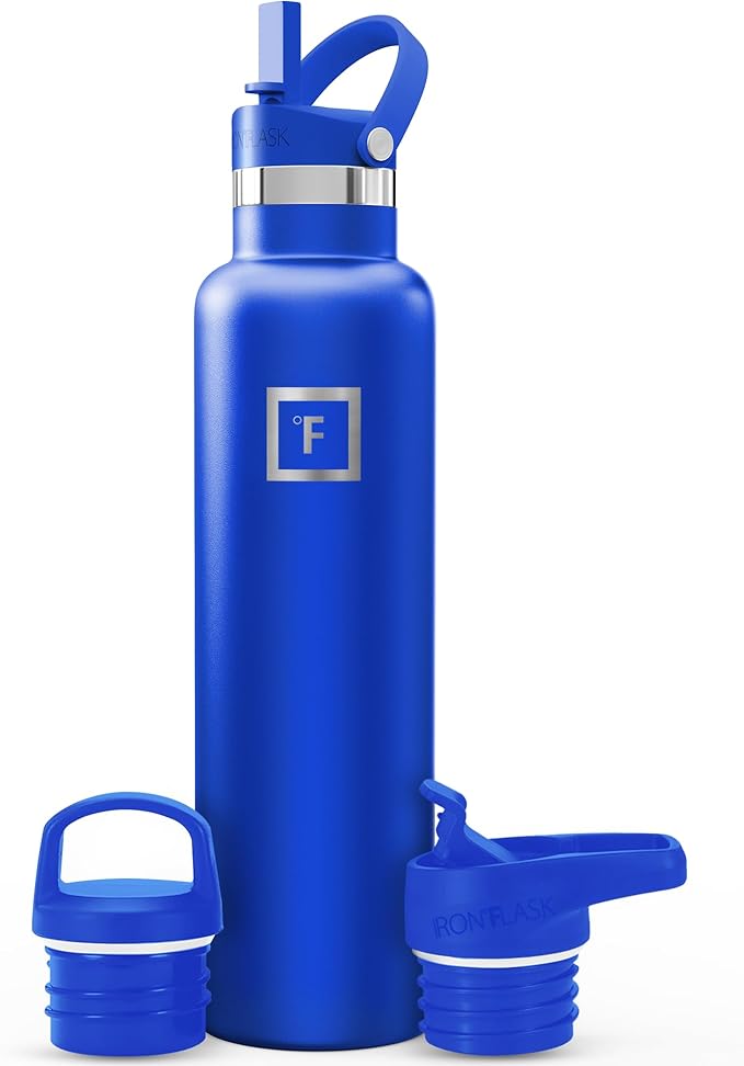 IRON °FLASK Camping & Hiking Hydration Flask with Straw, BPA-Free Insulated Stainless Steel Sports Water Bottle - 24 oz Cobalt