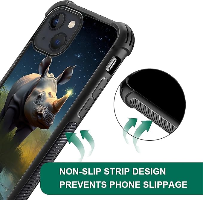 for iPhone 15 Plus Case, Rhino Water Marshes Pattern Made of Soft Silicone Hard Acrylic Shock Protection for iPhone 15 Plus