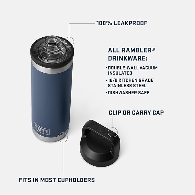 YETI Rambler 18 oz Bottle, Leakproof, Vacuum Insulated, Stainless Steel with Chug Cap, Cape Taupe