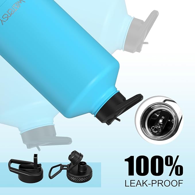 1 Gallon Water Bottle Insulated(Cold for 48 Hrs),BPA Free&Leak Proof,128oz Stainless Steel Water Jug,Large Water Bottle with Straw Spout Lids for Gym,Hiking,Camping&Travel,Sky Blue