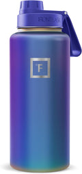 IRON °FLASK Camping & Hiking Hydration Flask with Spout, Wide Mouth Insulated Stainless Steel Sports Water Bottle - Aurora 32 oz - Spout (1 Lid)