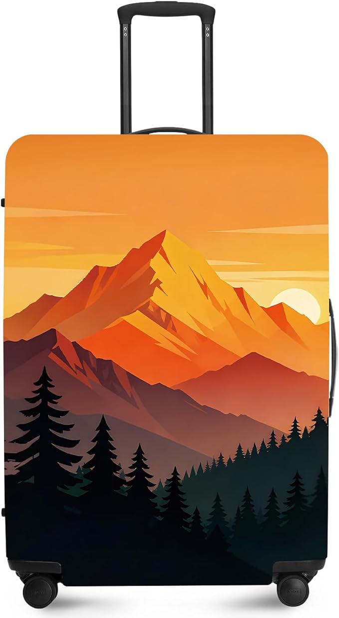 Retro Mountain Landscape Sunset Travel Luggage Cover -Stretchable Airplane Suitcase Protector Sleeve,Universal Washable Fit for 20-22 Inch Checked Baggage,Water Resistant Durable Luggage Protector